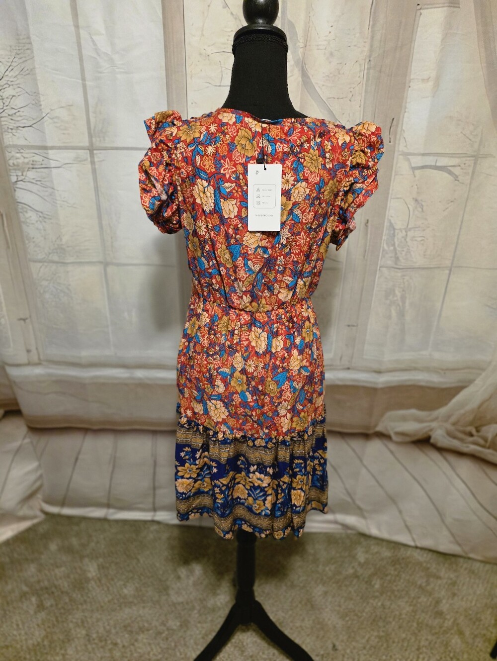 Kohl's Blue and Red Floral V-Neck Mini Dress - Picture 4 of 6